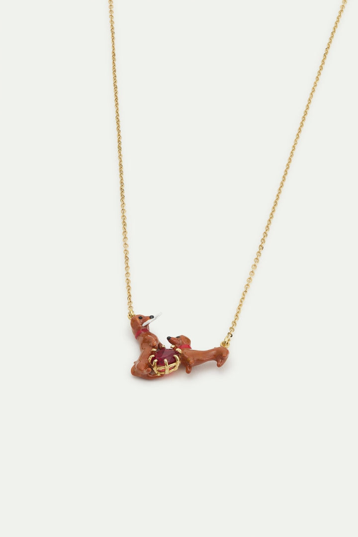 Dachshund And Red Round Stone Statement Necklace | AWLA3051 - Les Nereides