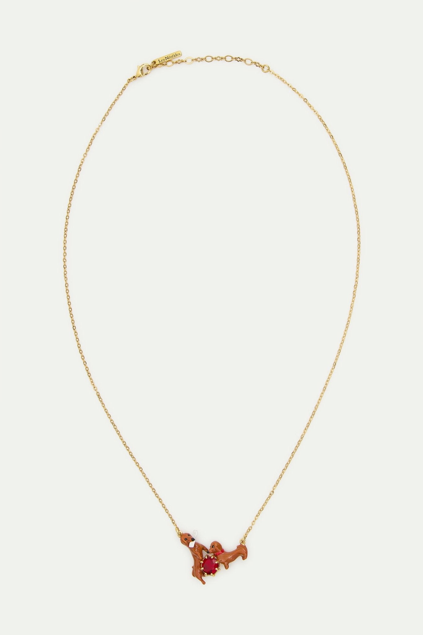 Dachshund And Red Round Stone Statement Necklace | AWLA3051 - Les Nereides