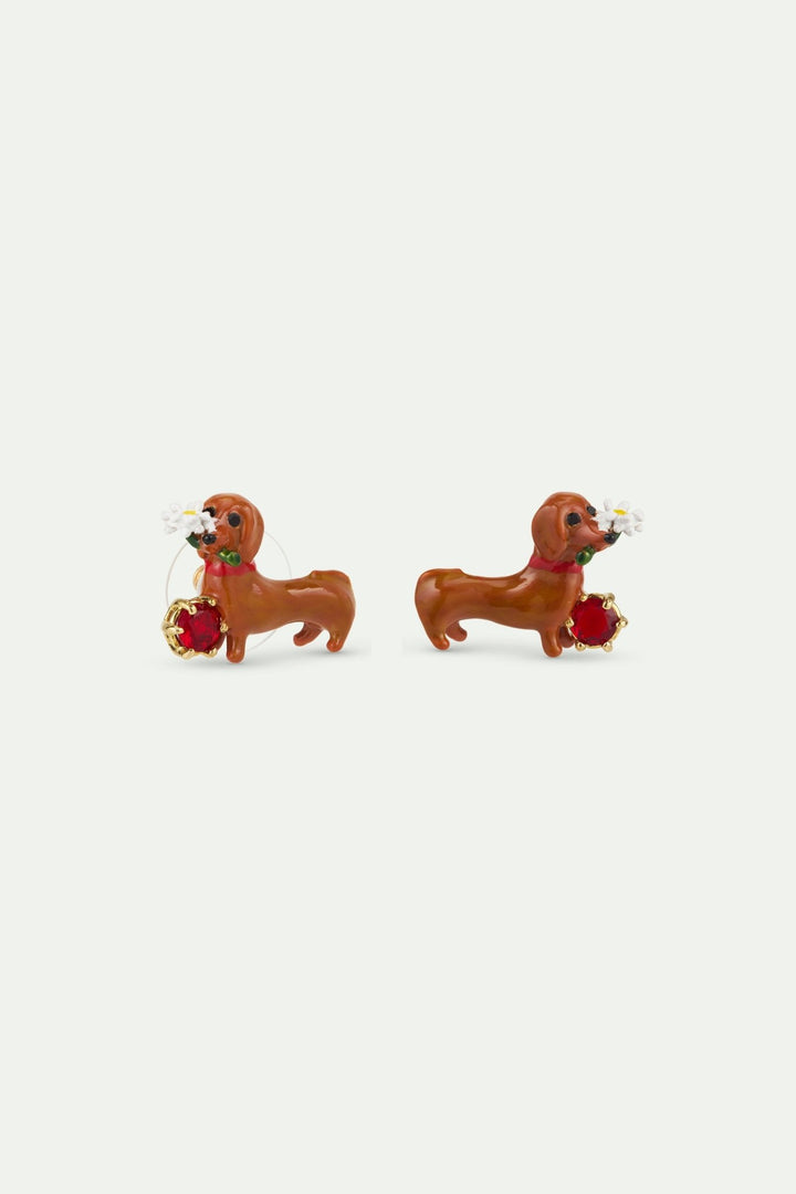 Dachshund Earrings With Daisy & Garnet | AWLA1021 - Les Nereides