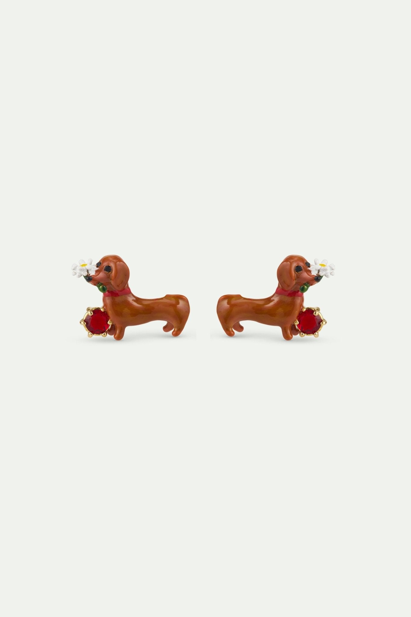 Dachshund Earrings With Daisy & Garnet | AWLA1021 - Les Nereides