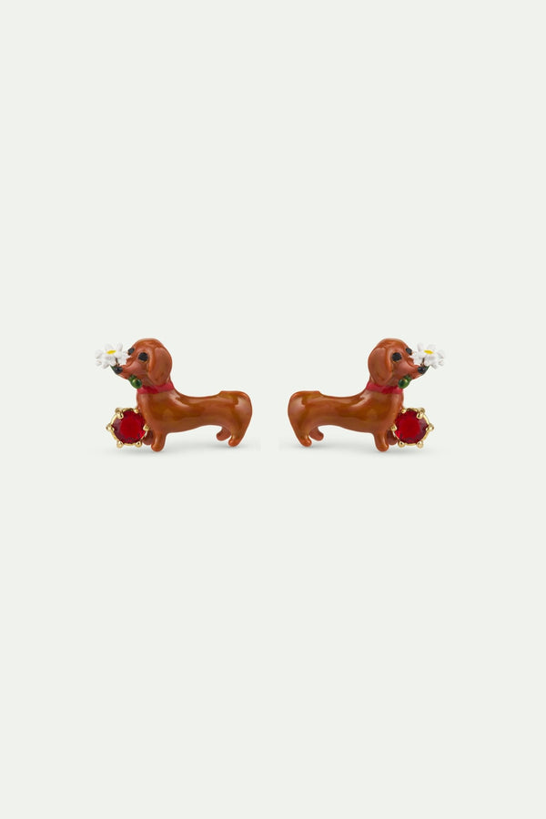 Dachshund Earrings With Daisy & Garnet | AWLA1021 - Les Nereides