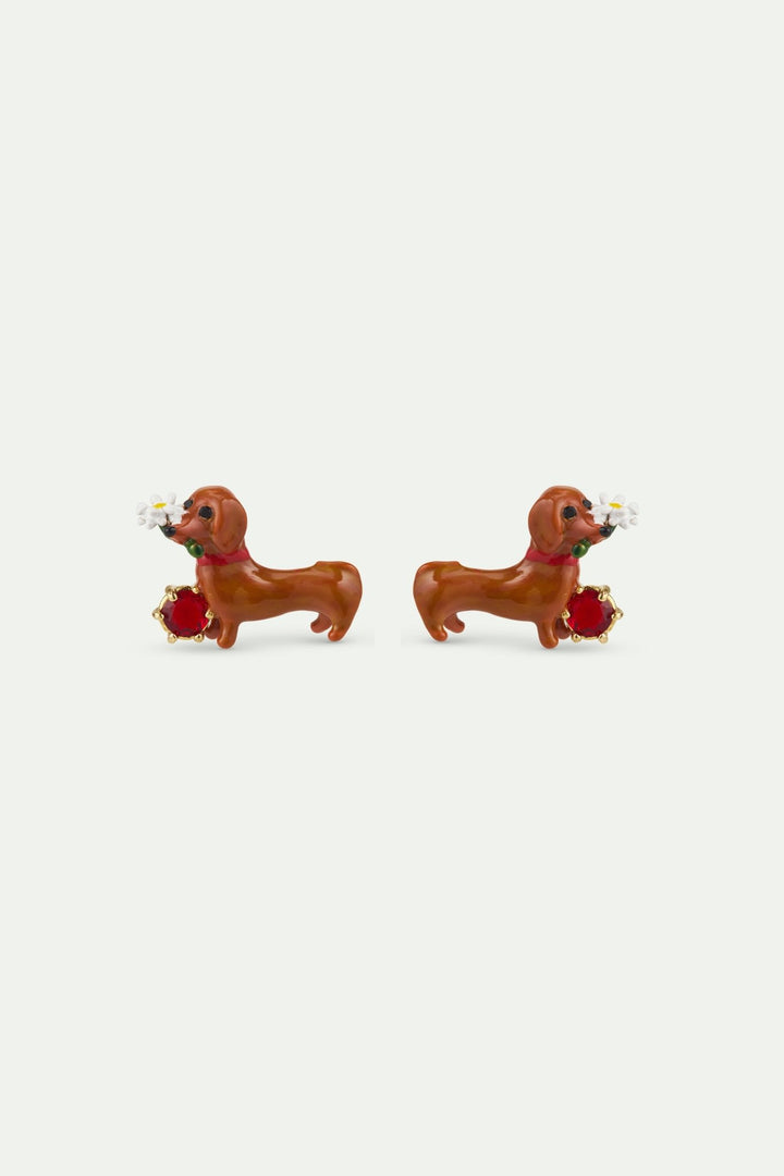 Dachshund Earrings With Daisy & Garnet | AWLA1021 - Les Nereides