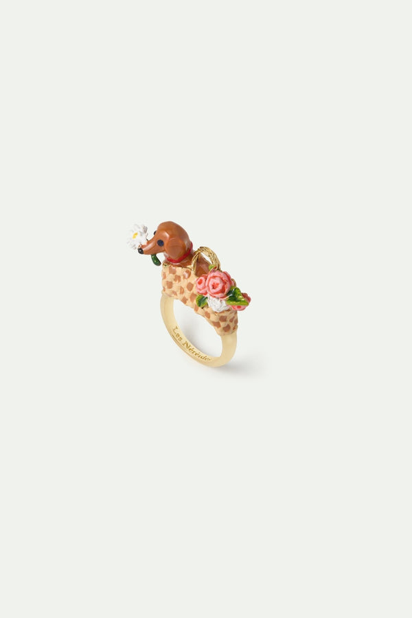 Dachshund & Flowers Cocktail Ring | AWLA6041 - Les Nereides