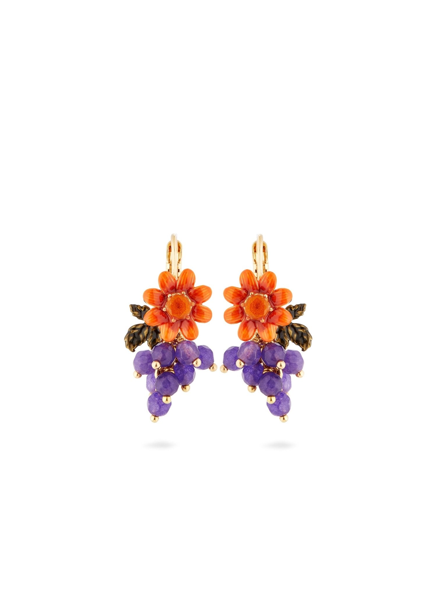 Dahlia Flower and Grape Cluster Sleeper Earrings | AUVI1081 - Les Nereides