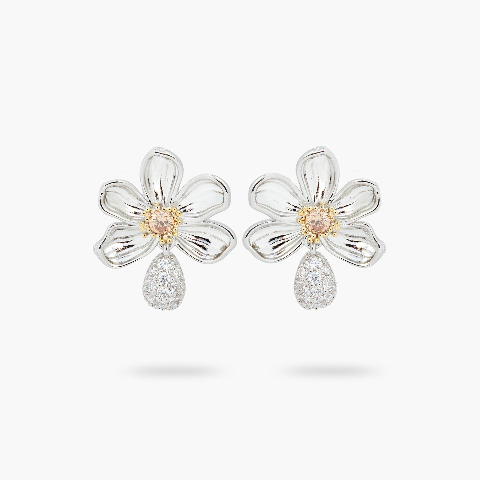 Daisy And White Crystal Studded Petal Earrings | ASAM1031 - Les Nereides