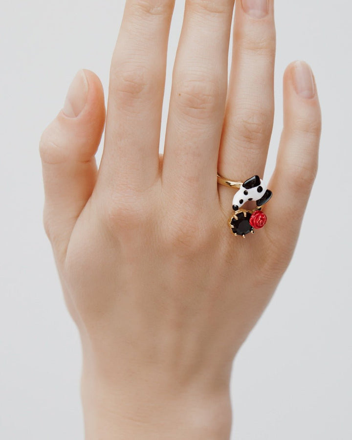 Dalmatian Adjustable Ring With Rose | AWLA6051 - Les Nereides