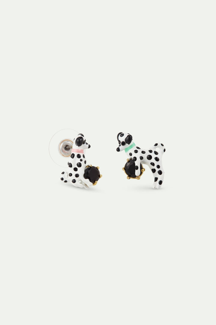 Dalmatian & Black Stone Asymmetrical Post Earrings | AWLA1051 - Les Nereides