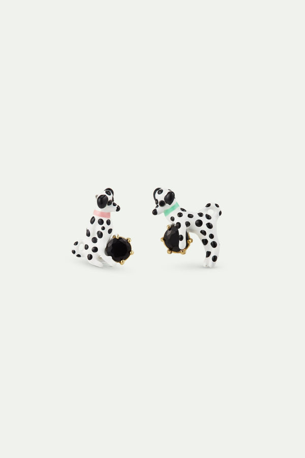 Dalmatian & Black Stone Asymmetrical Post Earrings | AWLA1051 - Les Nereides