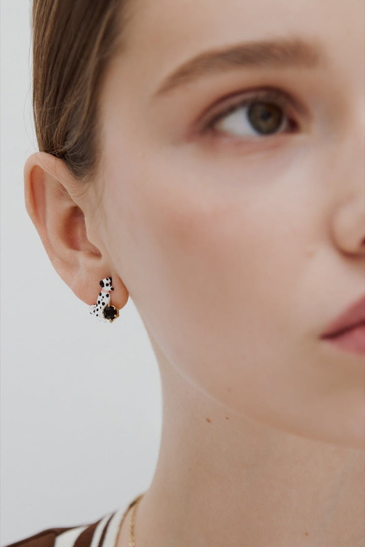 Dalmatian & Black Stone Asymmetrical Post Earrings | AWLA1051 - Les Nereides
