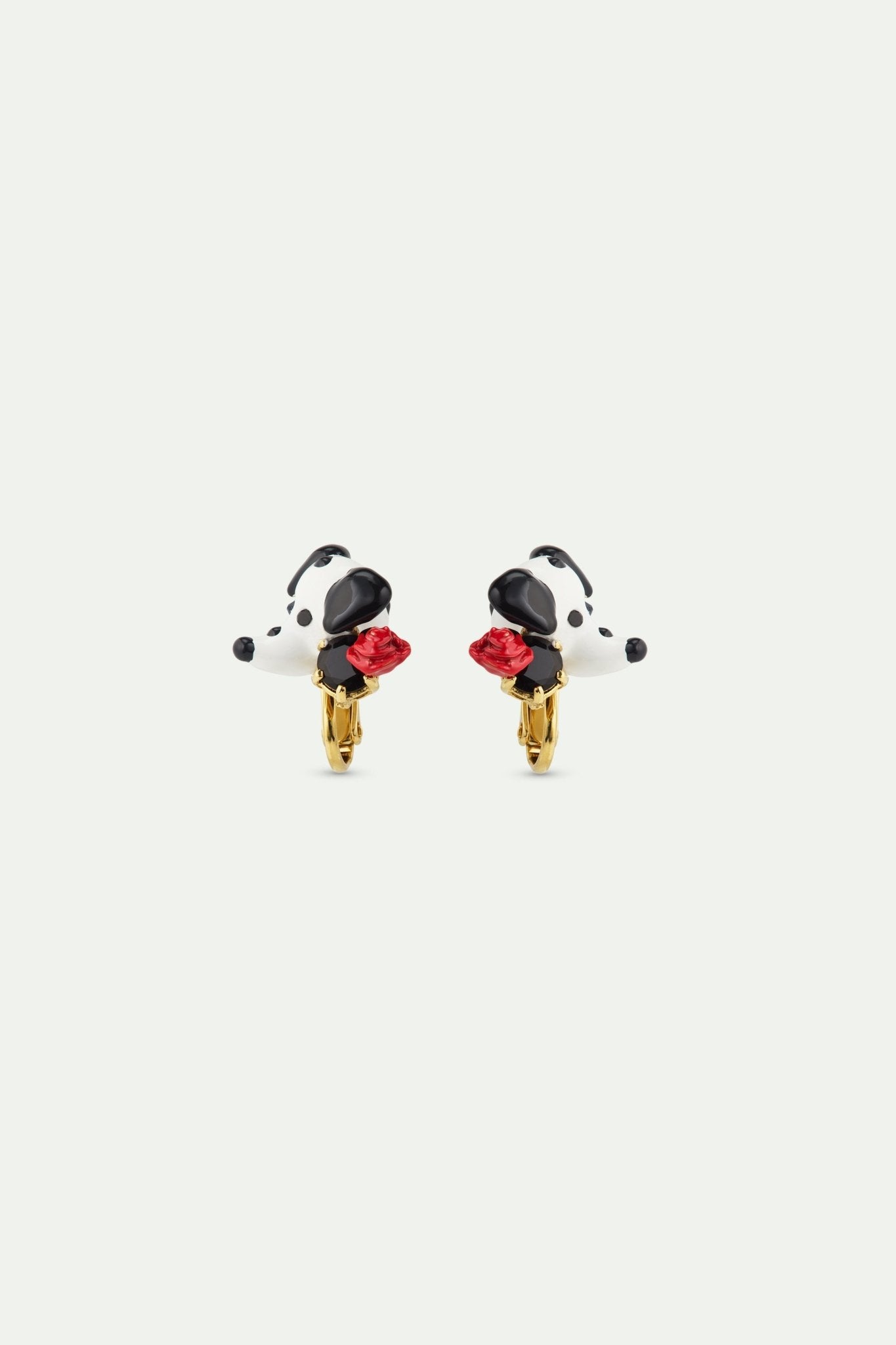Dalmatian Earrings With Black Stone & Red Rose | AWLA1081 - Les Nereides