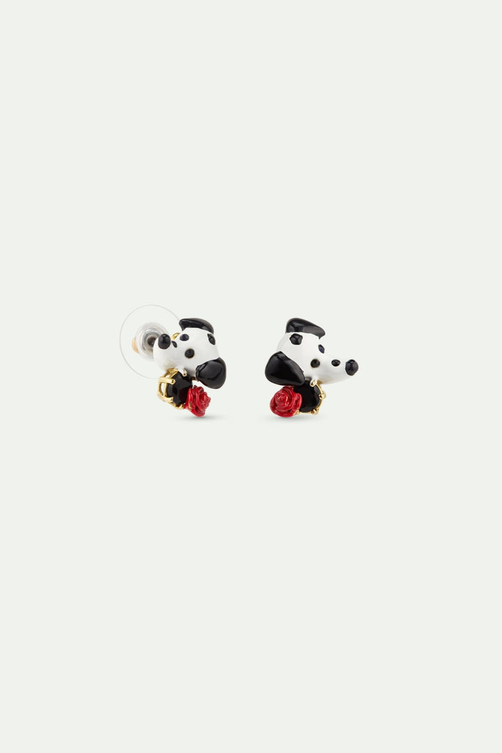 Dalmatian Earrings With Black Stone & Red Rose | AWLA1081 - Les Nereides