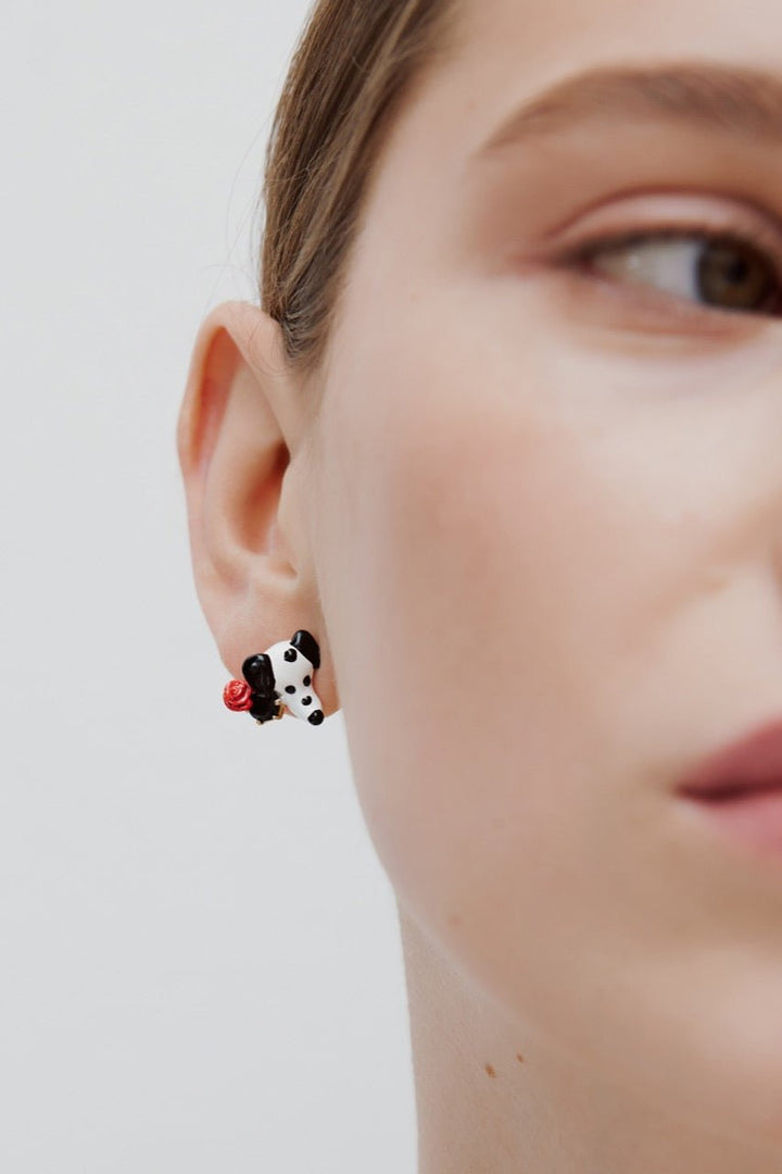 Dalmatian Earrings With Black Stone & Red Rose | AWLA1081 - Les Nereides