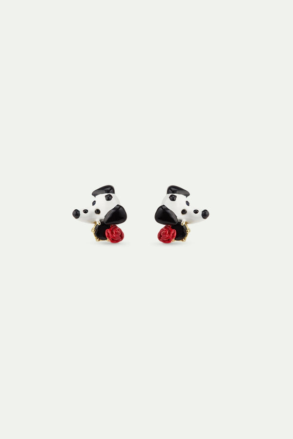 Dalmatian Earrings With Black Stone & Red Rose | AWLA1081 - Les Nereides