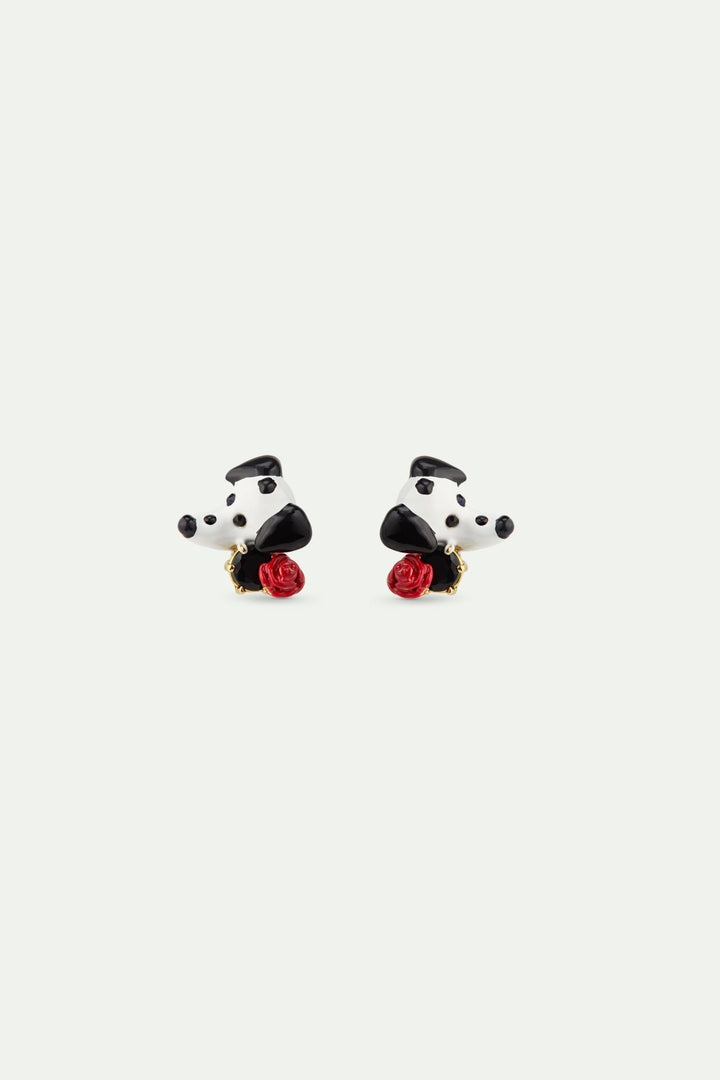 Dalmatian Earrings With Black Stone & Red Rose | AWLA1081 - Les Nereides