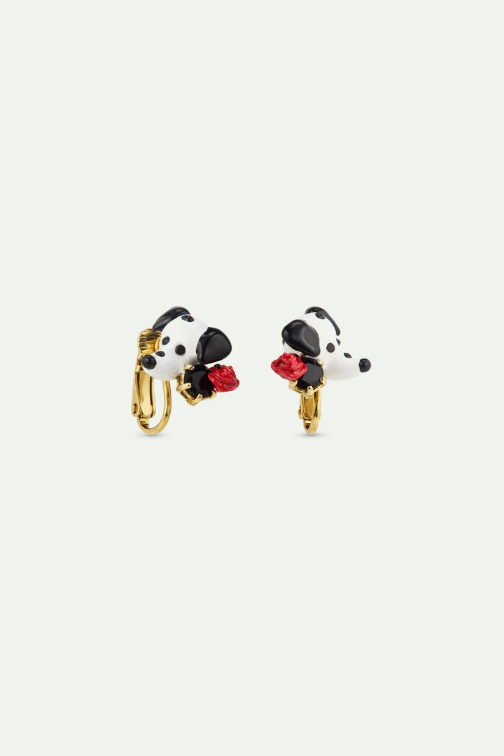 Dalmatian Earrings With Black Stone & Red Rose | AWLA1081 - Les Nereides