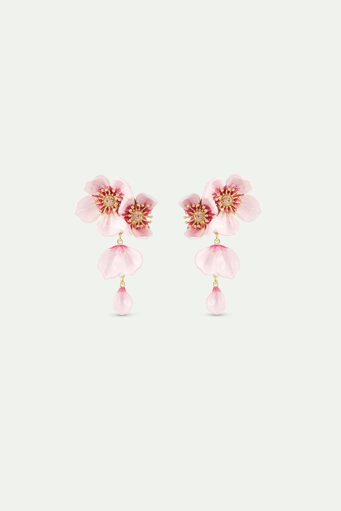 Dangle Post Earrings With Pink Cherry Blossom | AXHA1092 - Les Nereides