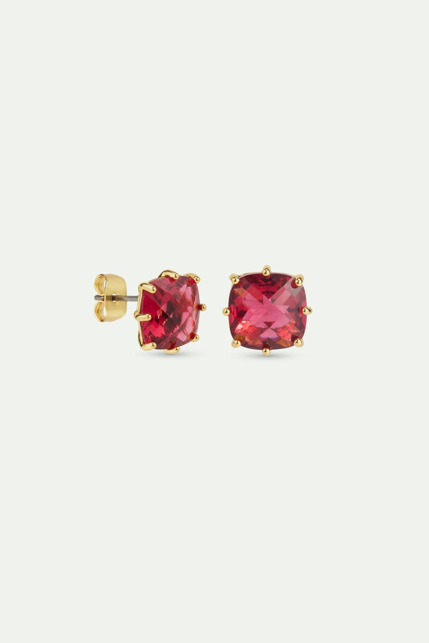Dark Pink Diamantine Square Stone Earrings | AWLD1011 - Les Nereides