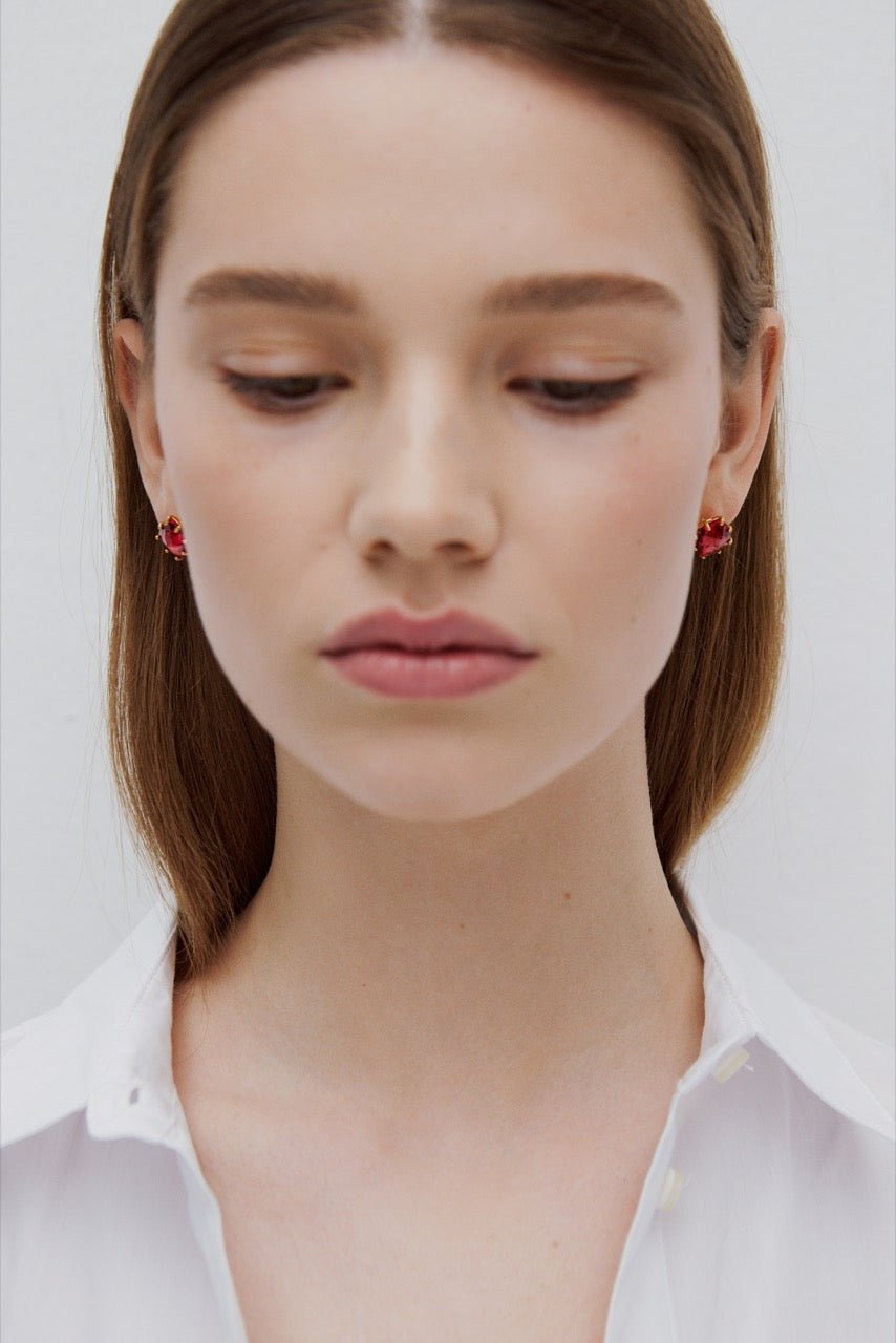Dark Pink Diamantine Square Stone Earrings | AWLD1011 - Les Nereides