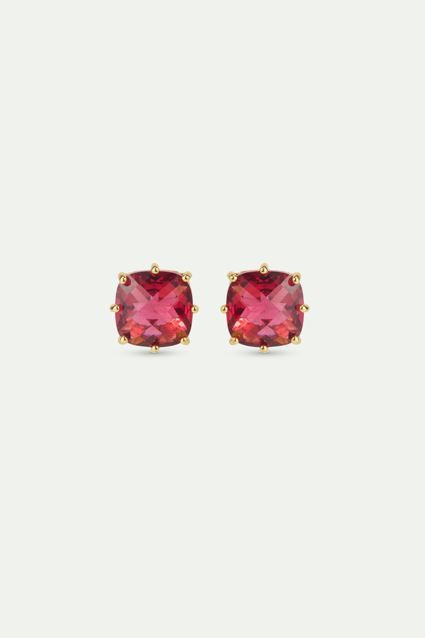 Dark Pink Diamantine Square Stone Earrings | AWLD1011 - Les Nereides