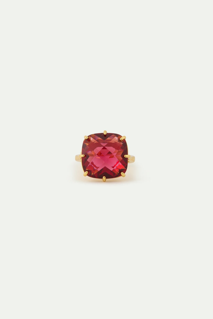 Dark Pink Diamantine Square Stone Solitaire Ring | AWLD6021 - Les Nereides