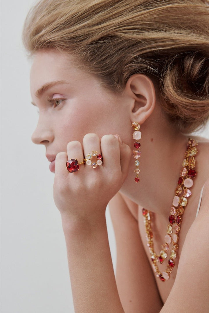 Dark Pink Diamantine Square Stone Solitaire Ring | AWLD6021 - Les Nereides