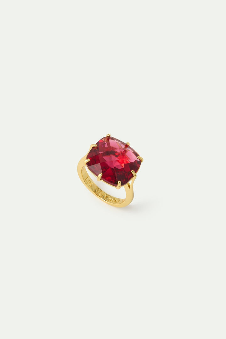 Dark Pink Diamantine Square Stone Solitaire Ring | AWLD6021 - Les Nereides