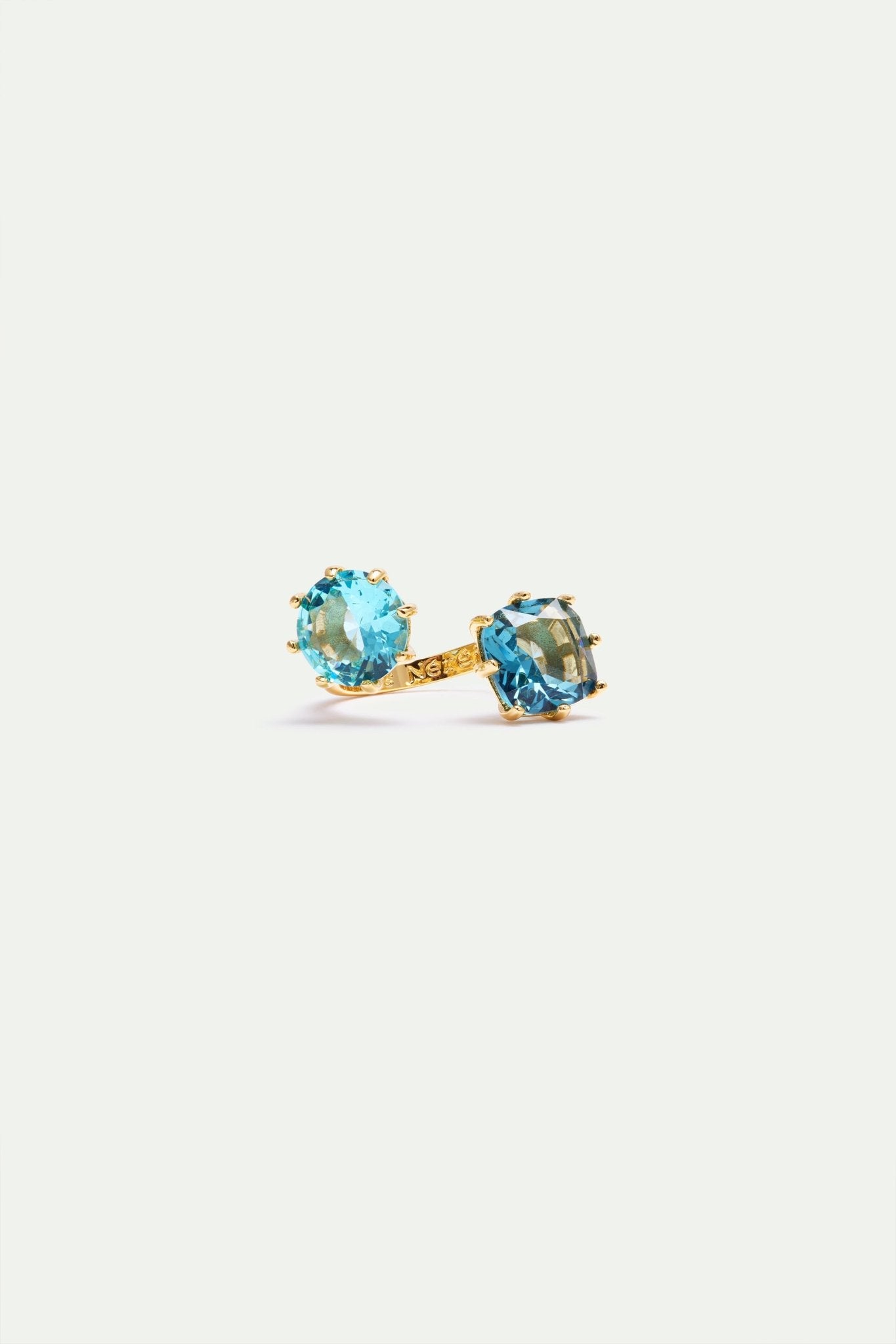 Diamantine Adjustable Ring With 2 Acqua Azzura Stones | AXLD6603 - Les Nereides