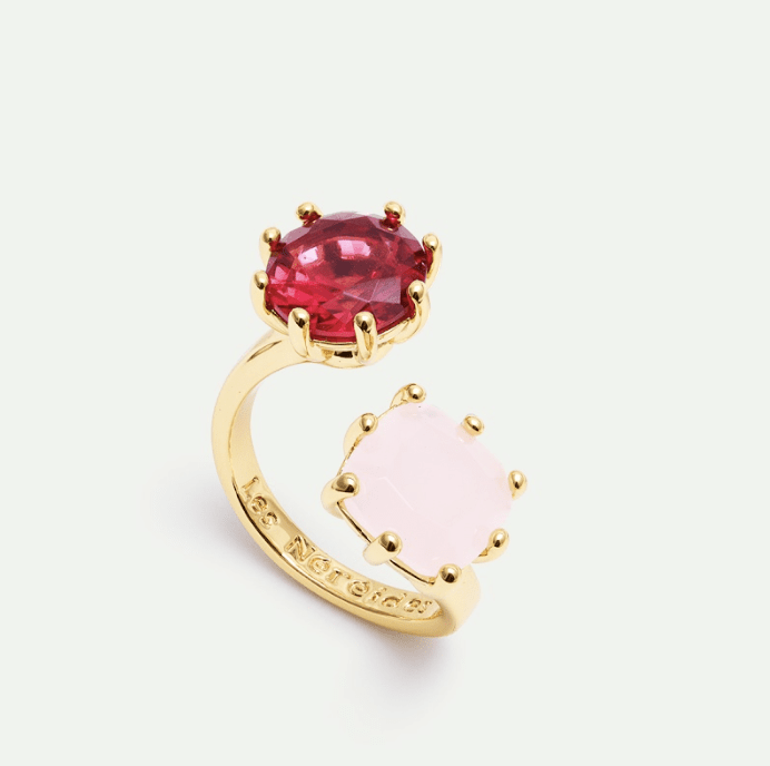 Diamantine Adjustable Ring With 2 Rosa Centifolia Stones | AXLD6604 - Les Nereides