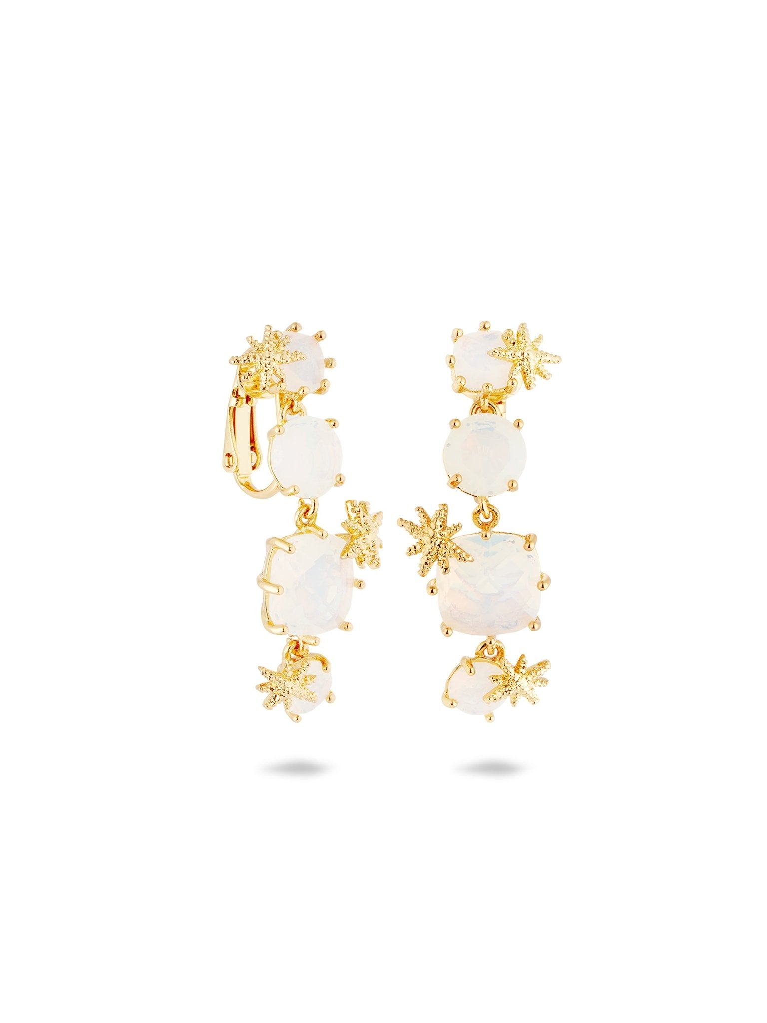 Diamantine Earrings With Four Opalescent White Stones And Fine Stars | AULD1202 - Les Nereides