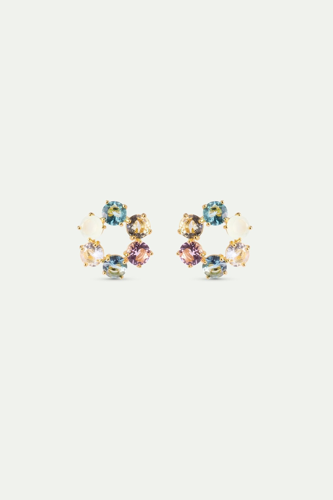 Diamantine Hoop Earrings With 6 Acqua Azzura Stones | AXLD1423 - Les Nereides