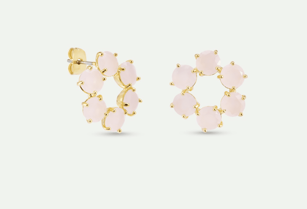 Diamantine Hoop Earrings With 6 Light Pink Stones | AXLD1421 - Les Nereides