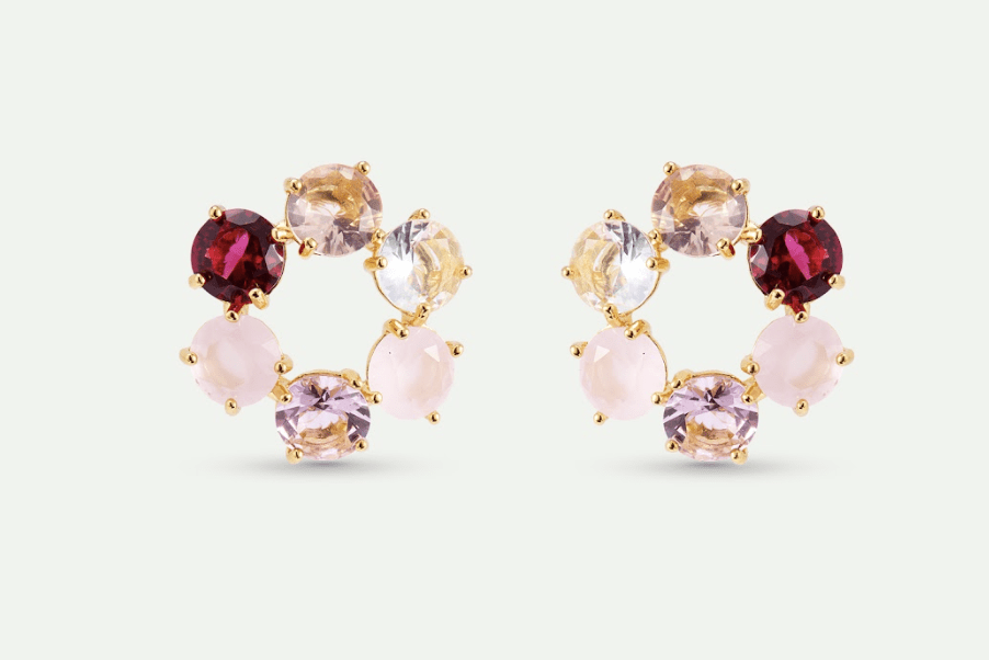 Diamantine Hoop Earrings With 6 Rosa Centifolia Stones | AXLD1424 - Les Nereides
