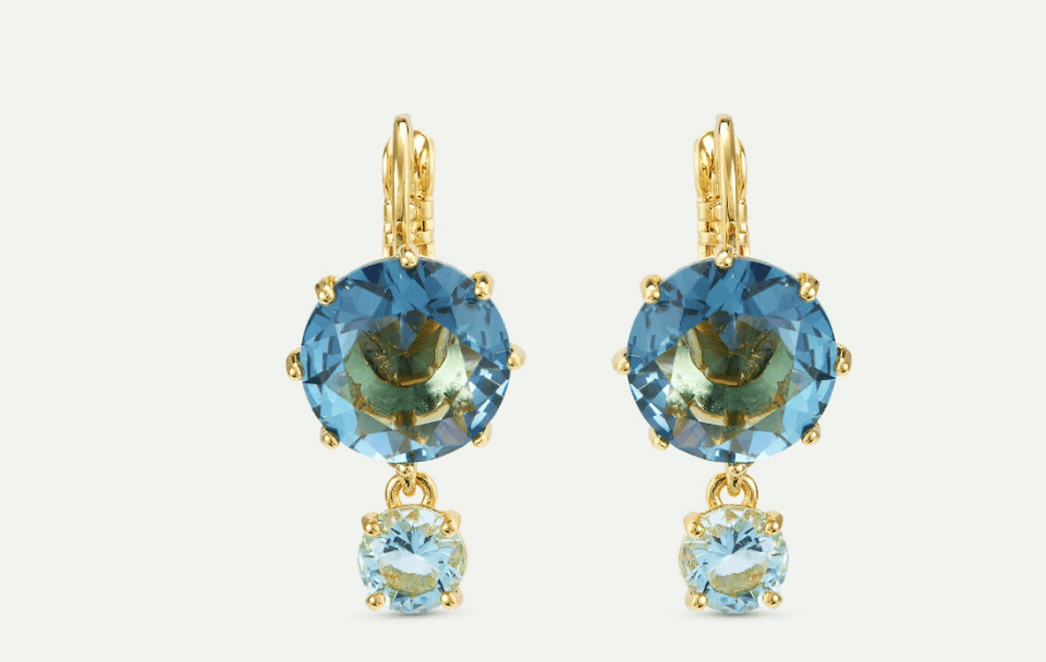 Diamantine Sleeper Earrings With Round Acqua Azzura Stones | AXLD1263 - Les Nereides