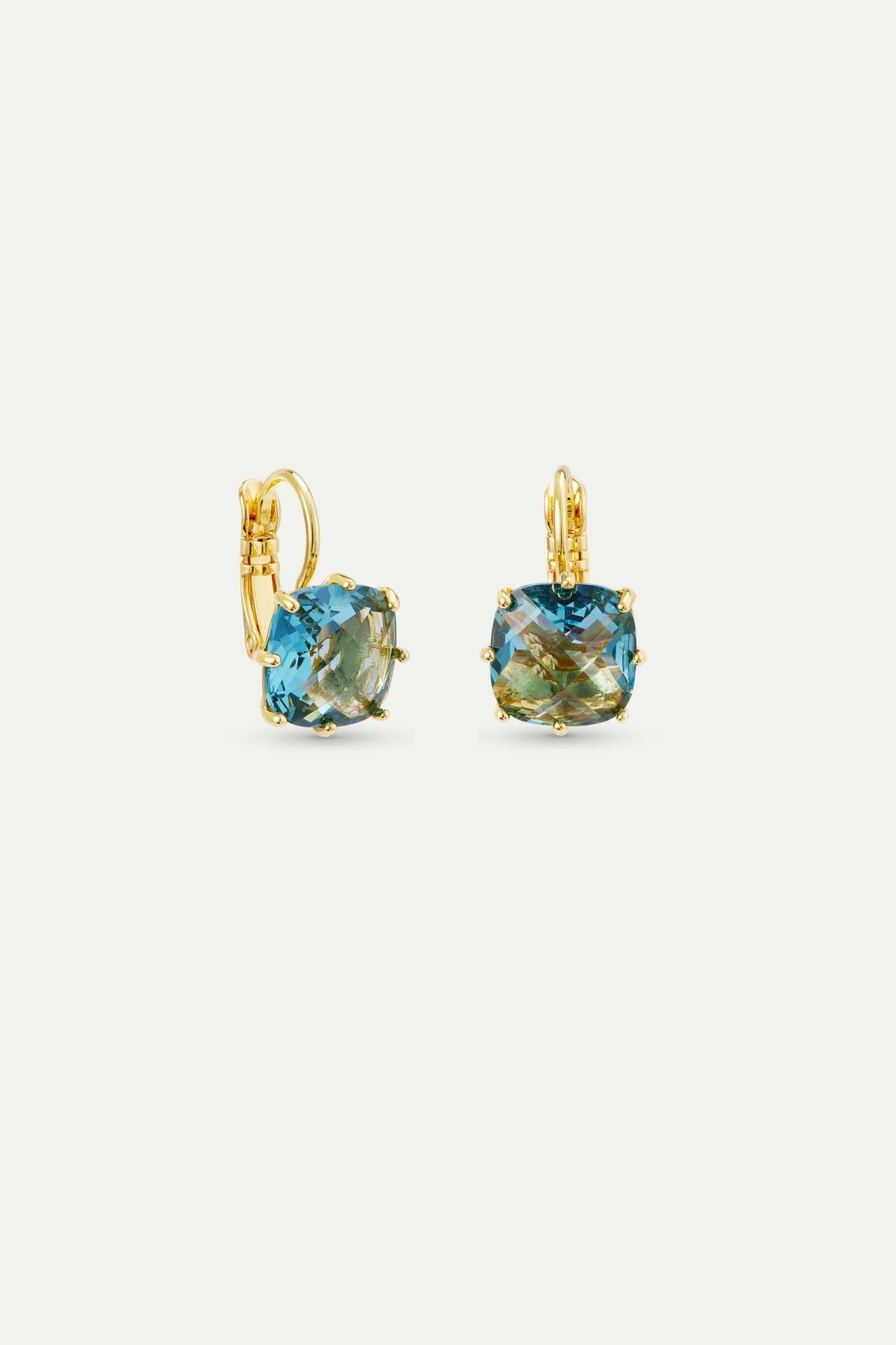 Diamantine Sleeper Earrings With Square Acqua Azzura Stones | AXLD1013 - Les Nereides
