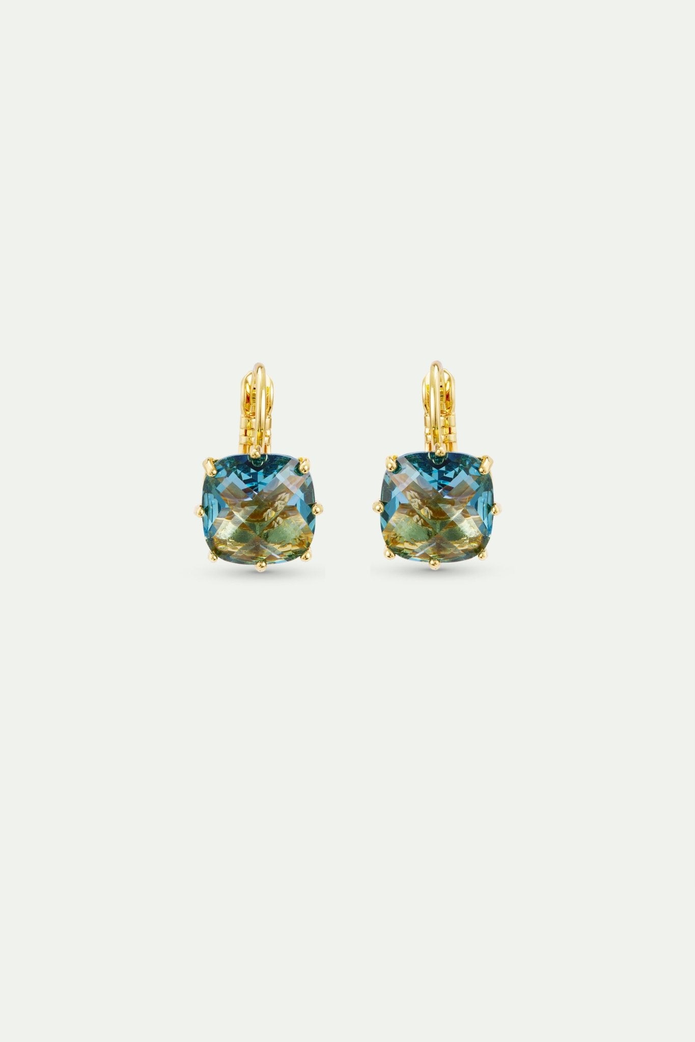 Diamantine Sleeper Earrings With Square Acqua Azzura Stones | AXLD1013 - Les Nereides