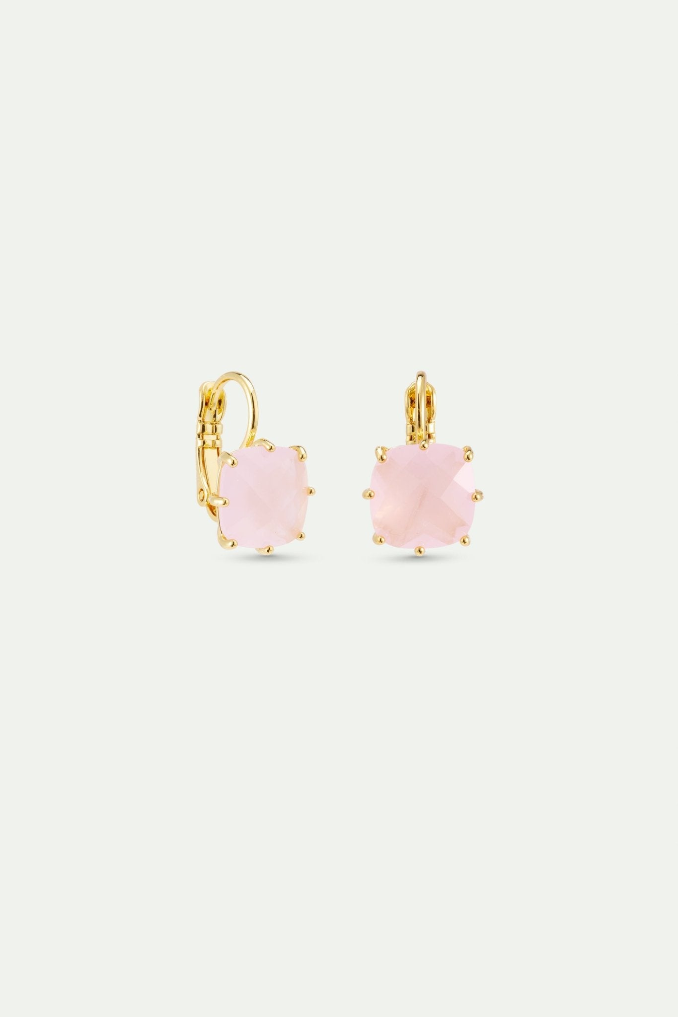 Diamantine Sleeper Earrings With Square Pale Pink Stones | AXLD1011 - Les Nereides