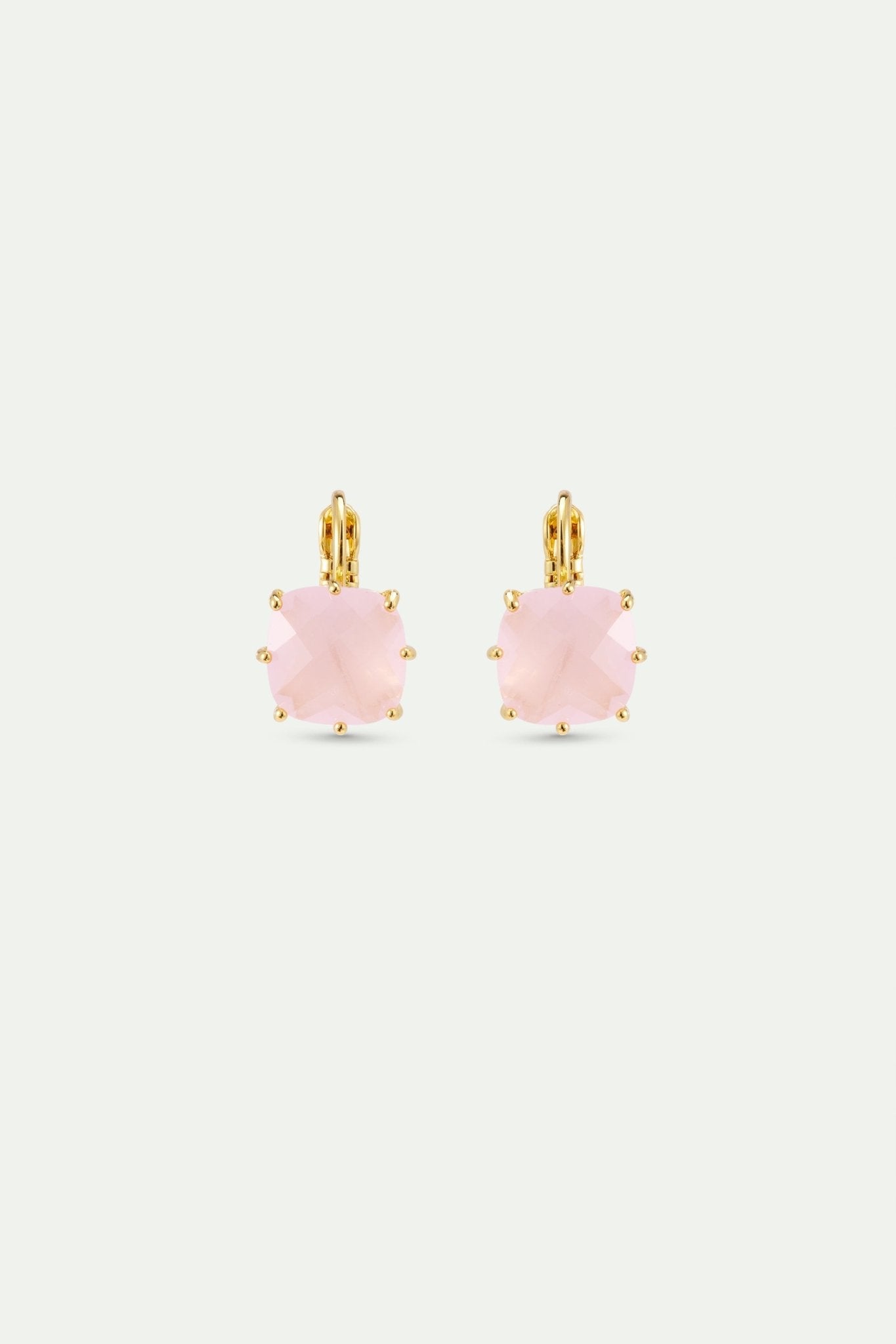 Diamantine Sleeper Earrings With Square Pale Pink Stones | AXLD1011 - Les Nereides