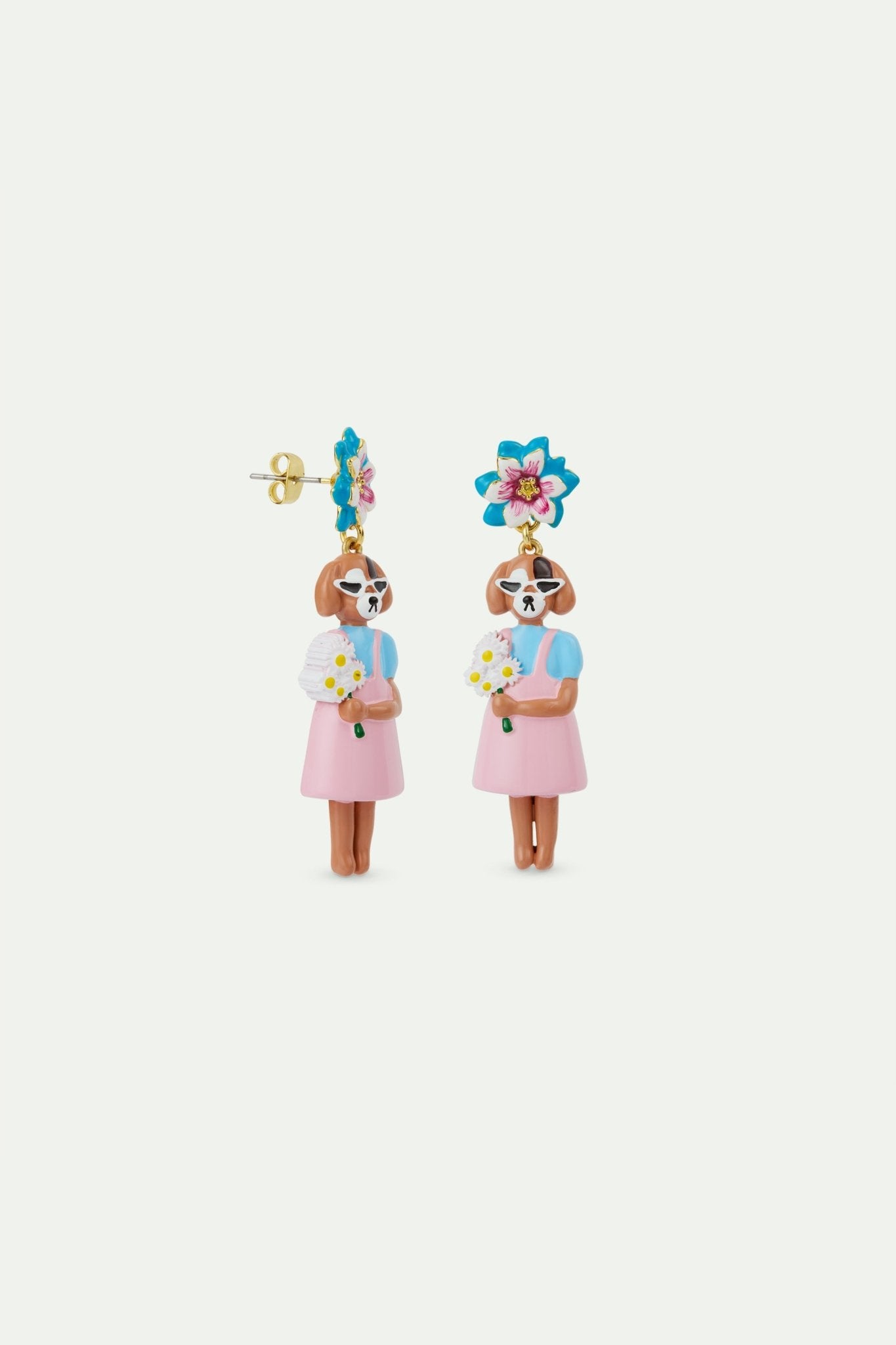 Dog and blue flower dangle earrings | AVHP1031 - Les Nereides