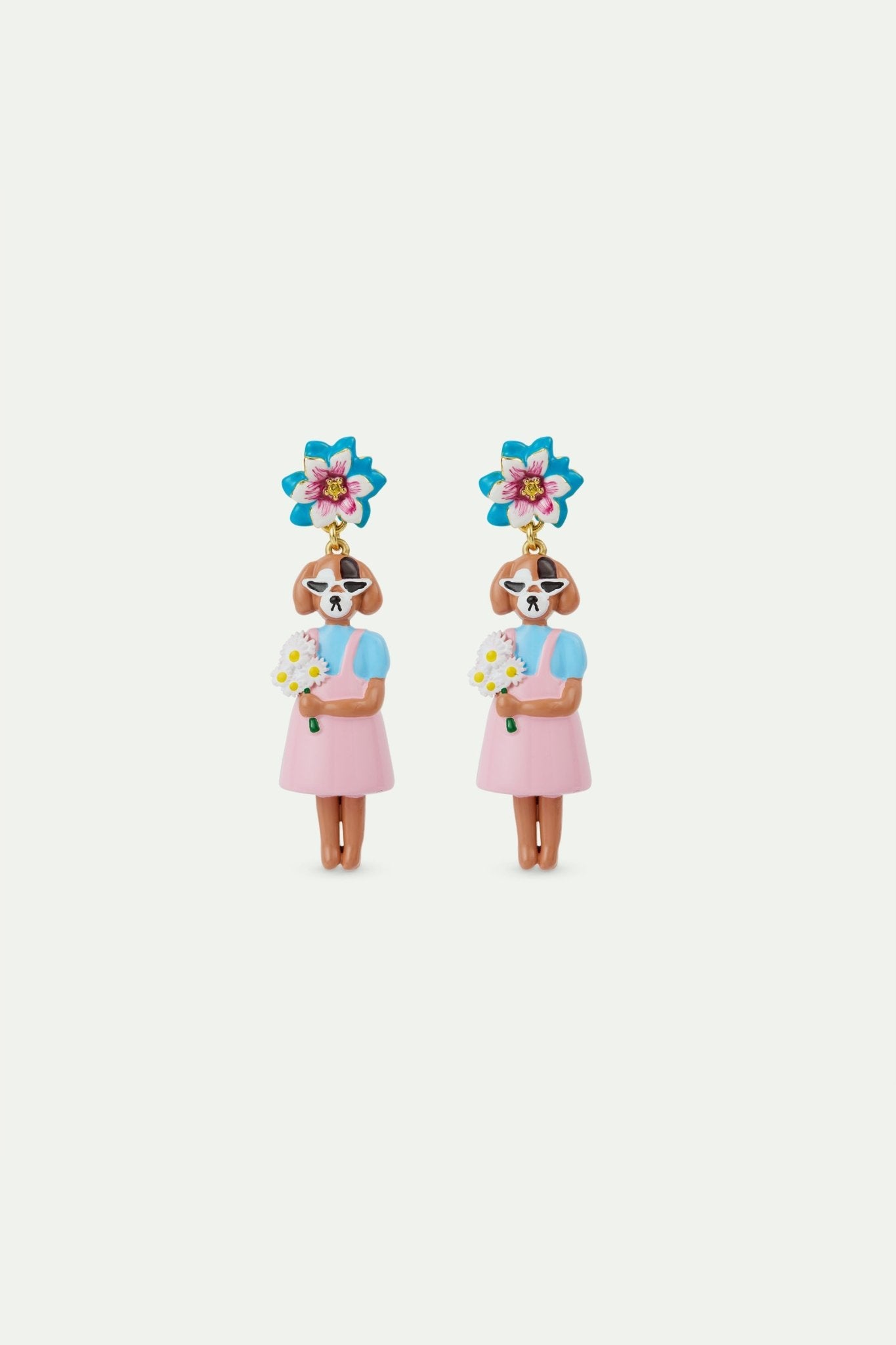 Dog and blue flower dangle earrings | AVHP1031 - Les Nereides