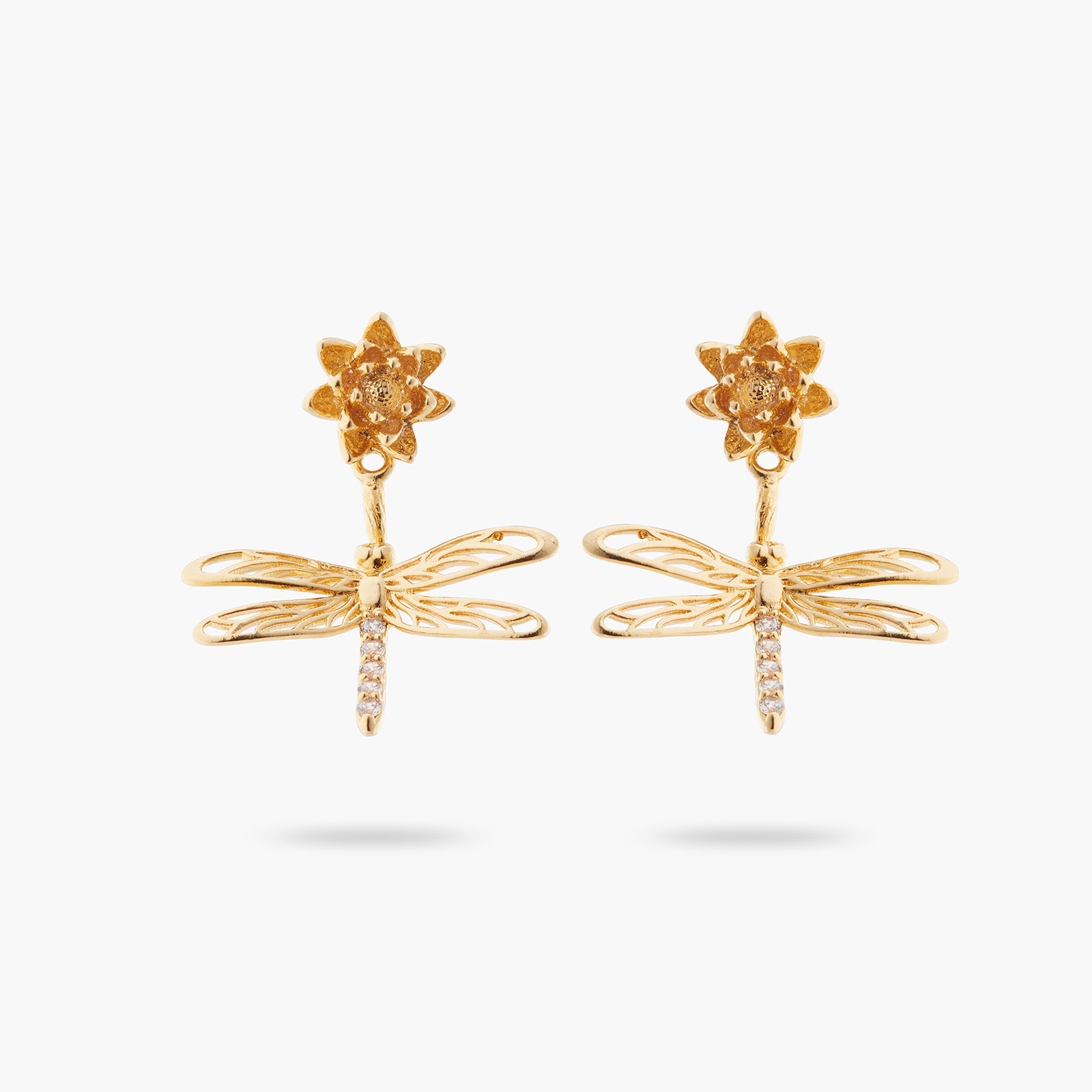 Dragonfly, Flower And Crystal Dangling Earrings | ATNF1061 - Les Nereides