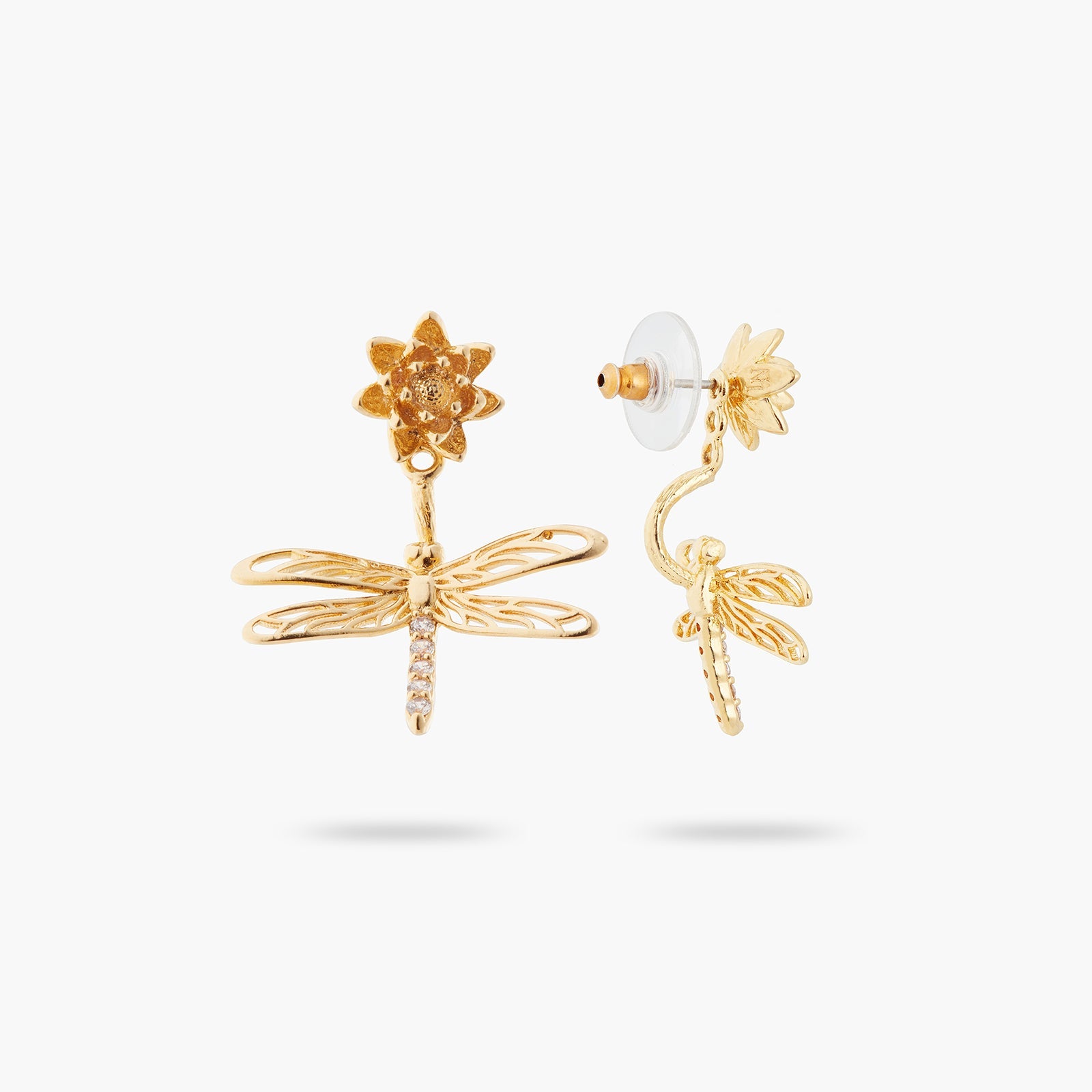 Dragonfly, Flower And Crystal Dangling Earrings | ATNF1061 - Les Nereides
