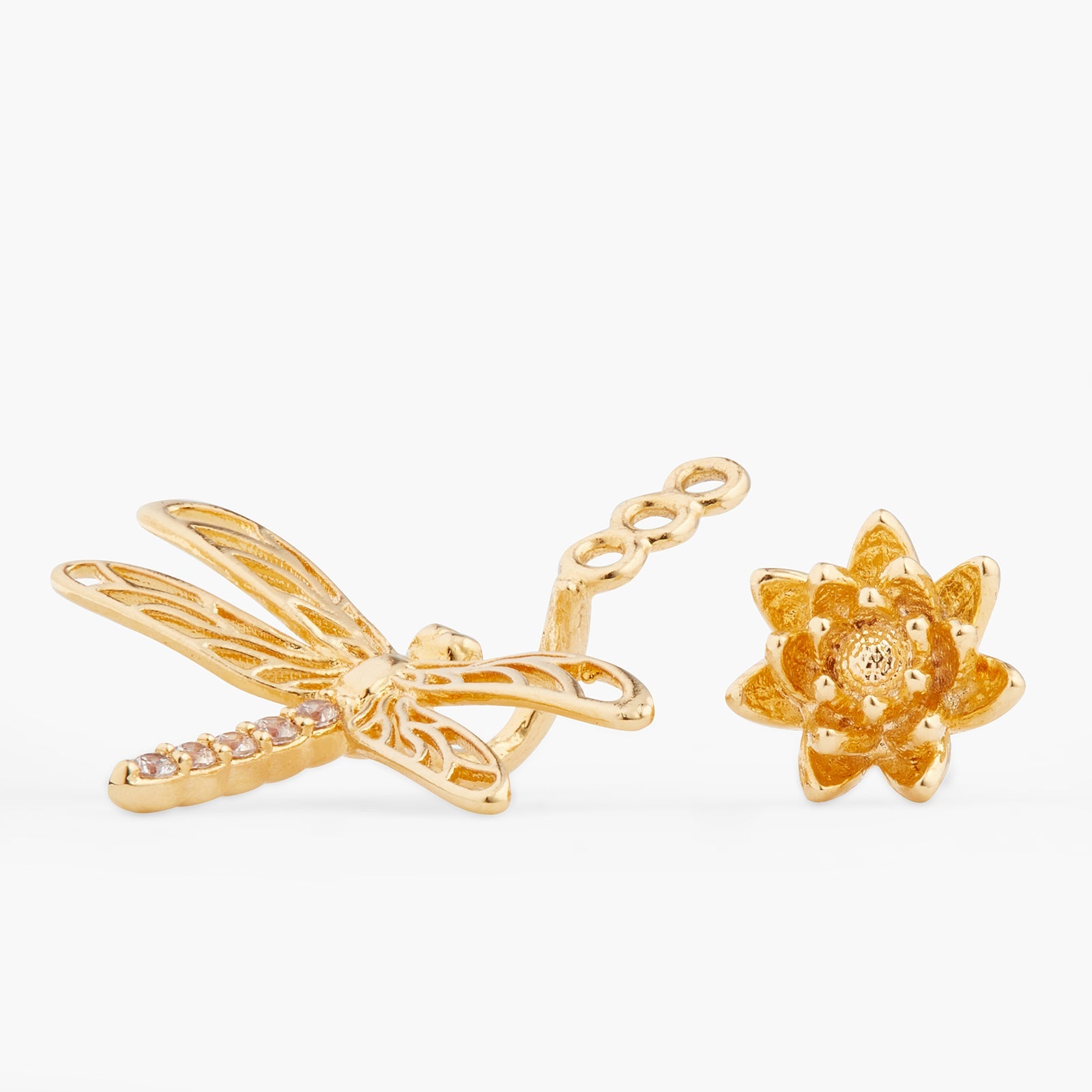 Dragonfly, Flower And Crystal Dangling Earrings | ATNF1061 - Les Nereides