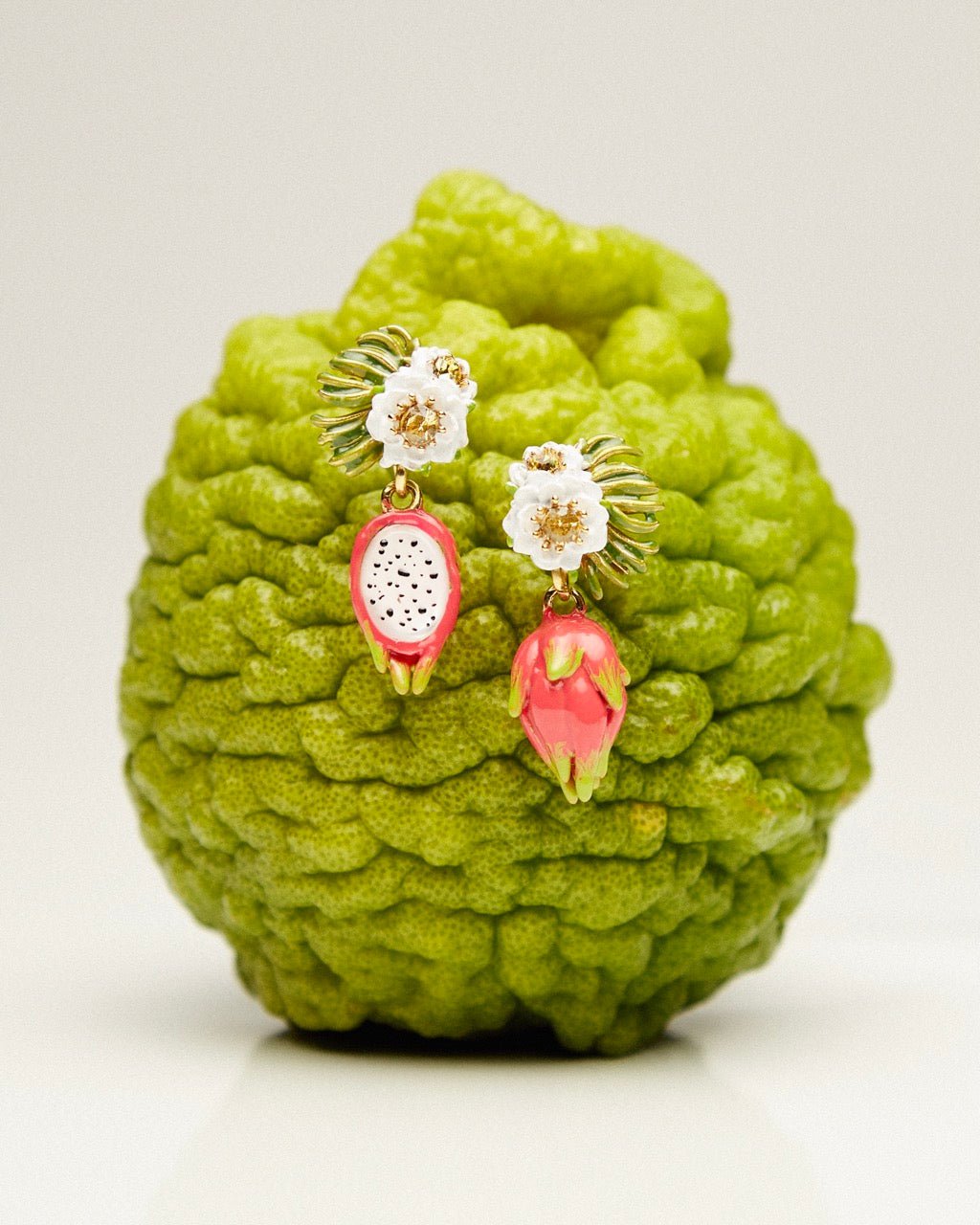 Dragonfruit And Pitaya Flower Dangling Earrings | ARPA1061 - Les Nereides