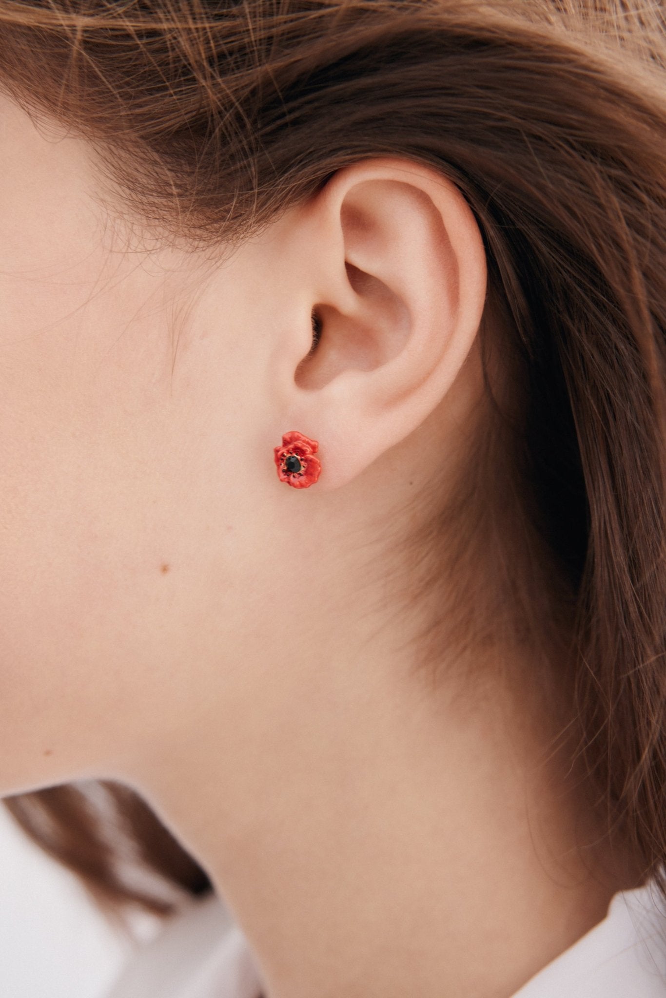 Earrings With Red Poppy And Black Crystal | AXOC1031 - Les Nereides