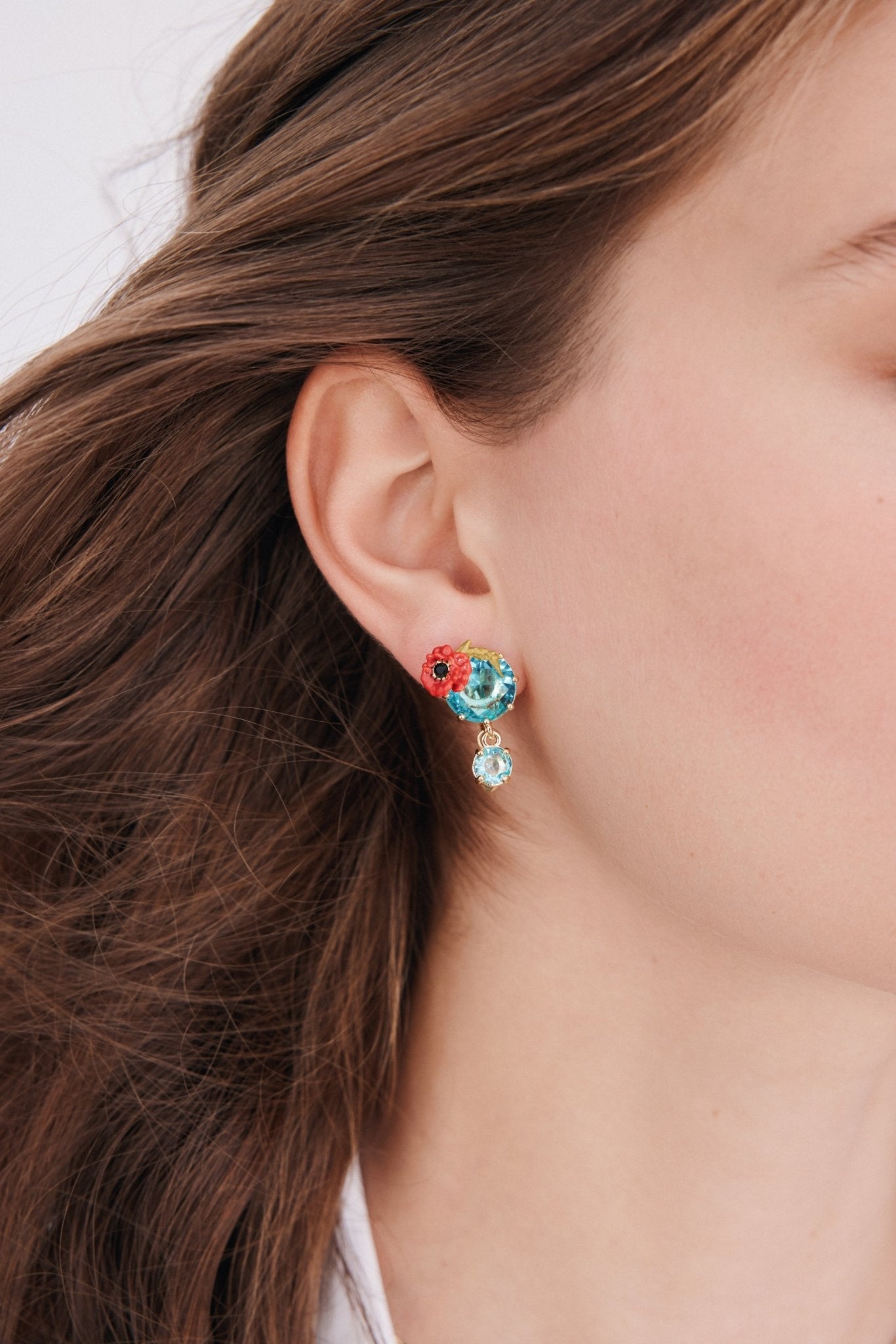 Earrings With Round Blue Stones And Poppies | AXOC1021 - Les Nereides