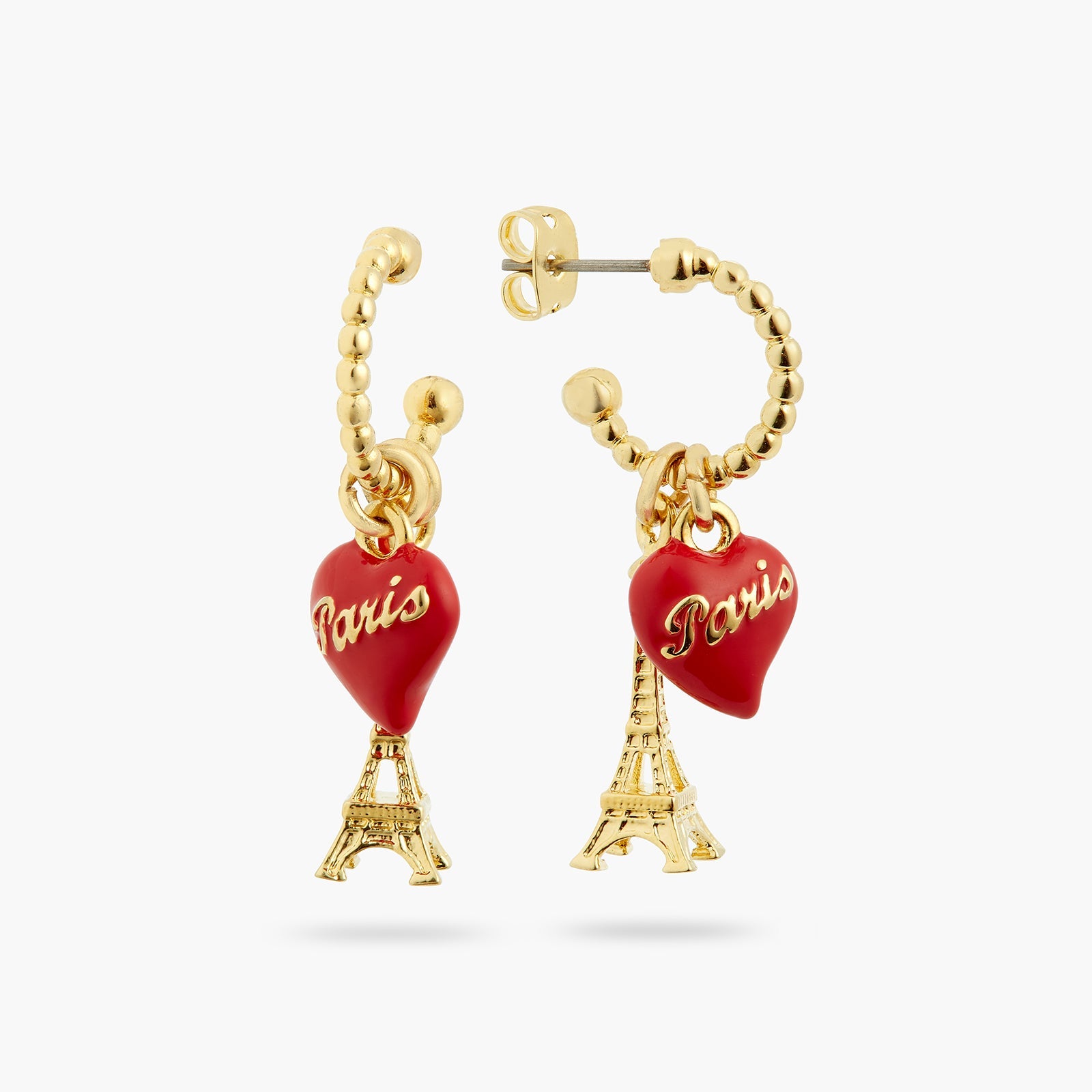 Eiffel Tower And Red Heart Hoop Earrings | ATPA1051 - Les Nereides