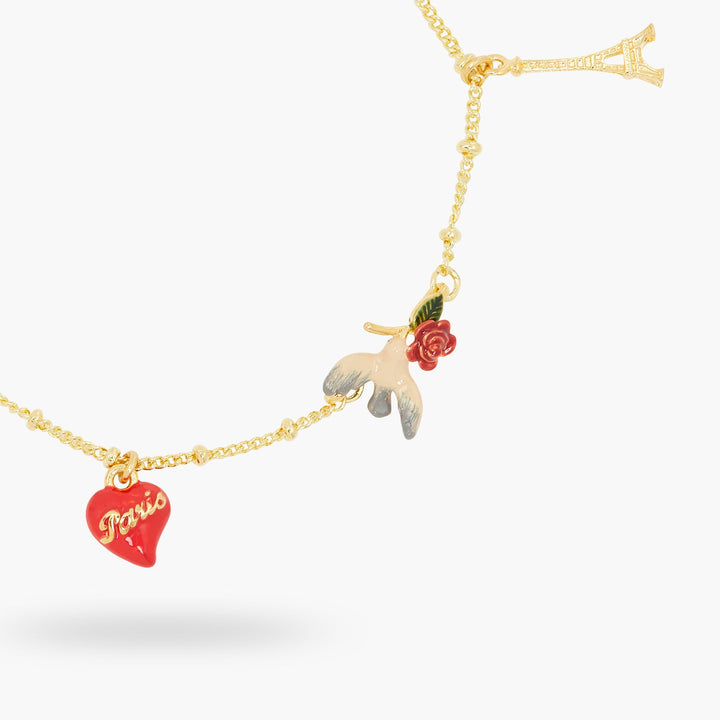 Eiffel Tower, Heart, Sparrow And Rose Fine Bracelet | ATPA2021 - Les Nereides
