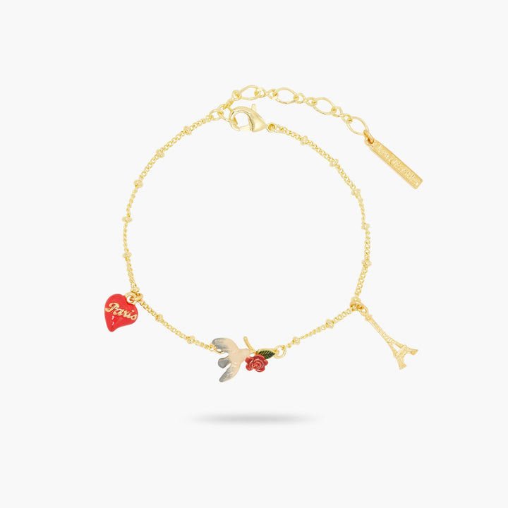 Eiffel Tower, Heart, Sparrow And Rose Fine Bracelet | ATPA2021 - Les Nereides