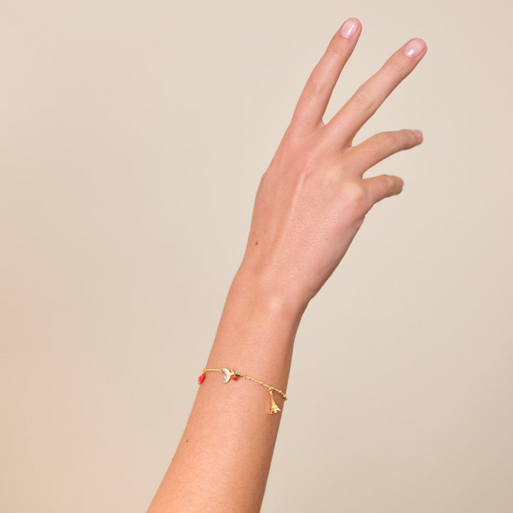 Eiffel Tower, Heart, Sparrow And Rose Fine Bracelet | ATPA2021 - Les Nereides