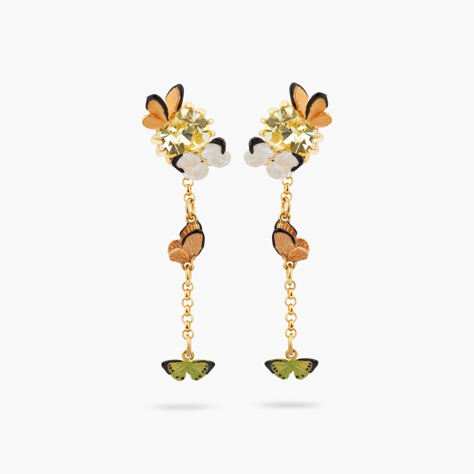 Enamelled Butterfly And Cut Crystal Stone Dangling Earrings | ATLA1041 - Les Nereides